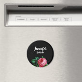 ヴィンテージピンク花名前をカスタムするブラック マグネット (インサイチュ (食洗機))