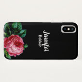 ヴィンテージピンク花名前をカスタムするブラック Case-Mate iPhoneケース (裏面(横))