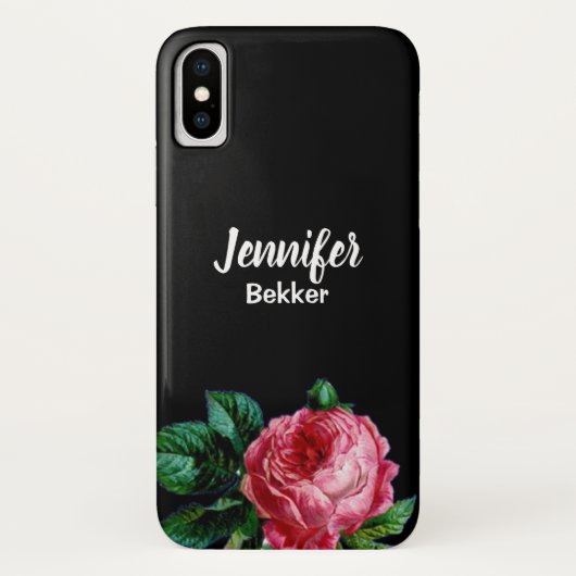 ヴィンテージピンク花名前をカスタムするブラック Case-Mate iPhoneケース (裏面)