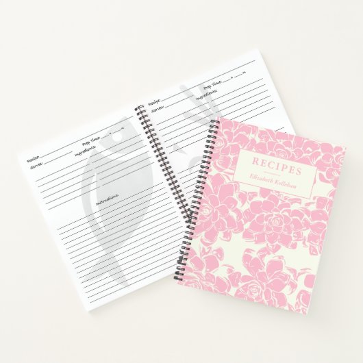 ヴィンテージピンク花柄パーソナライズされたレシピ ノートブック (内部)