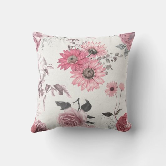 ヴィンテージピンク花模様 クッション (裏面)