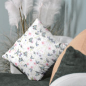 ヴィンテージピンク花青蝶の花柄 クッション