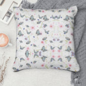 ヴィンテージピンク花青蝶の花柄 クッション