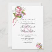 ヴィンテージピンク薄紫白い花束結婚花束 招待状 (正面)