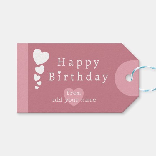 ヴィンテージピンク誕生日ハートギフトラベル ギフトタグ (正面(横))