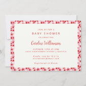 ヴィンテージピンク赤いちご花赤ちゃんシャワー 招待状 (正面)