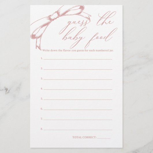ヴィンテージピンク赤ちゃんシャワー推測ベビー食品ゲーム チラシ (正面)