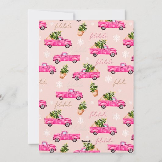 ヴィンテージピンク赤トラックのクリスマスツリーのピンクの写真 シーズンカード (裏面)