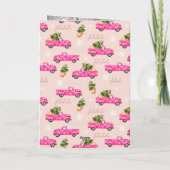 ヴィンテージピンク赤トラックのクリスマスツリーのピンクの写真 シーズンカード (裏面)