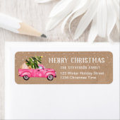 ヴィンテージピンク赤トラックのクリスマスツリークラフトメリー ラベル (インサイチュ)