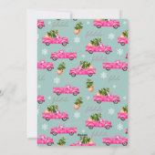 ヴィンテージピンク赤トラックのクリスマスツリーメリー シーズンカード (裏面)