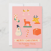 ヴィンテージピンク赤図解入りの、写真付きのクリスマス非写真 シーズンカード (正面)