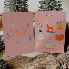 ヴィンテージピンク赤図解入りの、写真付きのクリスマス非写真 シーズンカード