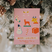 ヴィンテージピンク赤図解入りの、写真付きのクリスマス非写真 シーズンカード