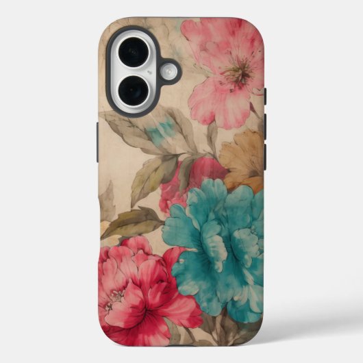 ヴィンテージピンク赤青水色の花 Case-Mate iPhoneケース (裏面)