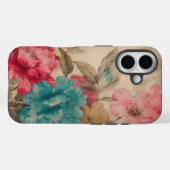 ヴィンテージピンク赤青水色の花 Case-Mate iPhoneケース (裏面 (横))