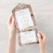 ヴィンテージピンク赤面フローラモノグラムノディナー オールインワン招待状 (貼ってはがせる)