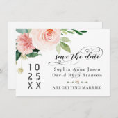 ヴィンテージピンク赤面結婚花の書道 セーブザデート (正面/裏面)