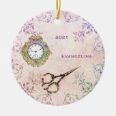 ヴィンテージピンク金ゴールドはさみガラス セラミックオーナメント (正面)