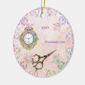 ヴィンテージピンク金ゴールドはさみガラス セラミックオーナメント (左)