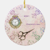 ヴィンテージピンク金ゴールドはさみガラス セラミックオーナメント (裏面)