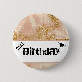 *~*ヴィンテージピンク金ゴールドグリッターゴールデン動揺して 缶バッジ