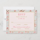 ヴィンテージピンク金ゴールドフローラガーデン結婚パーティー 出欠カード (正面)