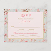 ヴィンテージピンク金ゴールドフローラガーデン結婚パーティー 出欠カード (正面)