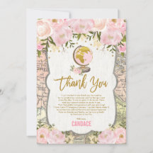 ヴィンテージピンク金ゴールドフローラ旅行地図卒業