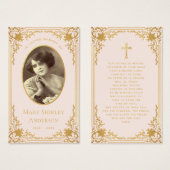 ヴィンテージピンク金ゴールド葬儀記念祈りの言葉カード (正面&裏面)