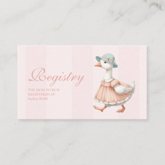 ヴィンテージピンク間抜けガチョウ赤ちゃんシャワー登録 エンクロージャーカード (正面)