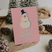 ヴィンテージピンク雪だるまクリスマスノンフォト シーズンカード