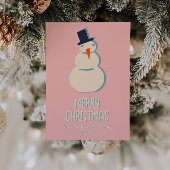 ヴィンテージピンク雪だるまクリスマスノンフォト シーズンカード