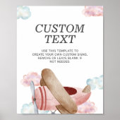 ヴィンテージピンク飛行機の誕生日パーティーカスタムサイン ポスター (正面)