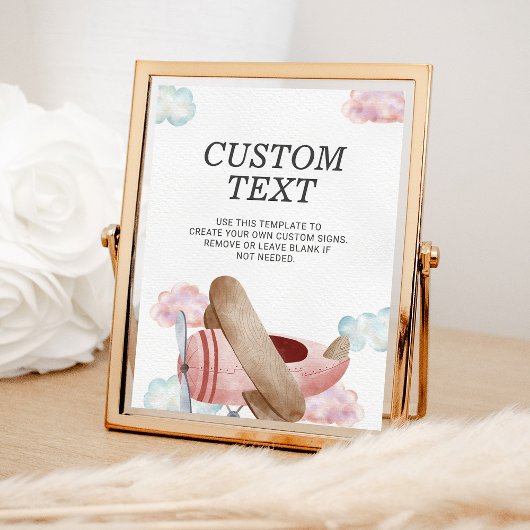 ヴィンテージピンク飛行機の誕生日パーティーカスタムサイン ポスター