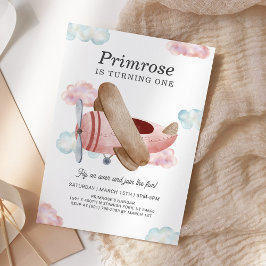 ヴィンテージピンク飛行機パイロット航空誕生日 招待状