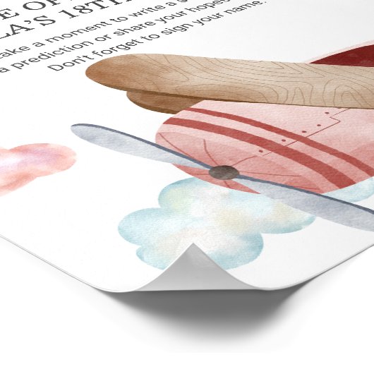 ヴィンテージピンク飛行機1回目の誕生日タイムカプセル ポスター (角)