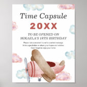 ヴィンテージピンク飛行機1回目の誕生日タイムカプセル ポスター (正面)