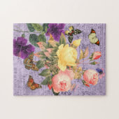 ヴィンテージピンク&イエローバラ&蝶, Vs 2 ジグソーパズル (横)