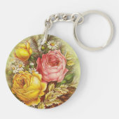 ヴィンテージピンク&イエローローズあなたの名前を追加 キーホルダー (裏面)