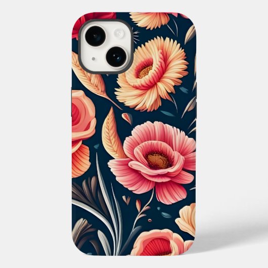 ヴィンテージピンク、オレンジ、赤の花柄 Case-Mate iPhoneケース (裏面)