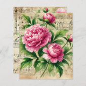 ヴィンテージピンク&グリーン牡丹シートミュージックスクラップブック (正面/裏面)