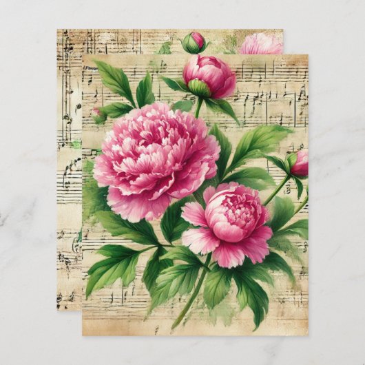ヴィンテージピンク&グリーン牡丹シートミュージックスクラップブック (正面/裏面)