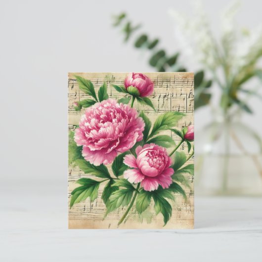 ヴィンテージピンク&グリーン牡丹シートミュージックスクラップブック (スタンド正面)