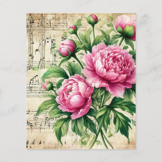 ヴィンテージピンク&グリーン牡丹シートミュージックスクラップブック (裏面)