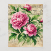 ヴィンテージピンク&グリーン牡丹シートミュージックスクラップブック (正面)