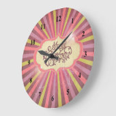 ヴィンテージピンク、グリーン、パープルクリスマスデザイン ラージ壁時計 (傾斜)