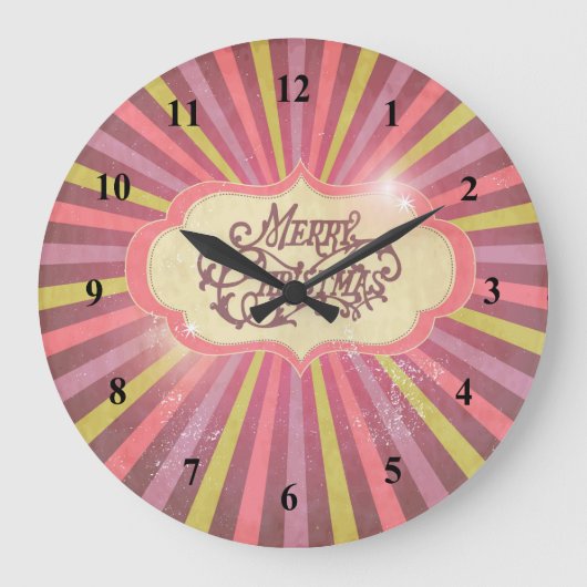 ヴィンテージピンク、グリーン、パープルクリスマスデザイン ラージ壁時計 (正面)