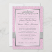 ヴィンテージピンク、グレーのダマスクのスクロール写真結婚の数 招待状 (裏面)