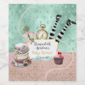 ヴィンテージピンク&ターコイズワンダーランドベビーシャワー ワインラベル (シングルラベル)